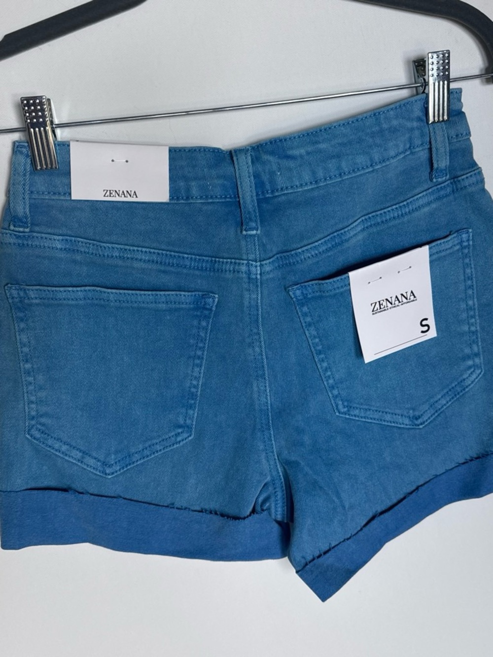 Zenana Outfitters Light Blue High-Rise Denim Cutoff Shorts - Picture 4 of 5